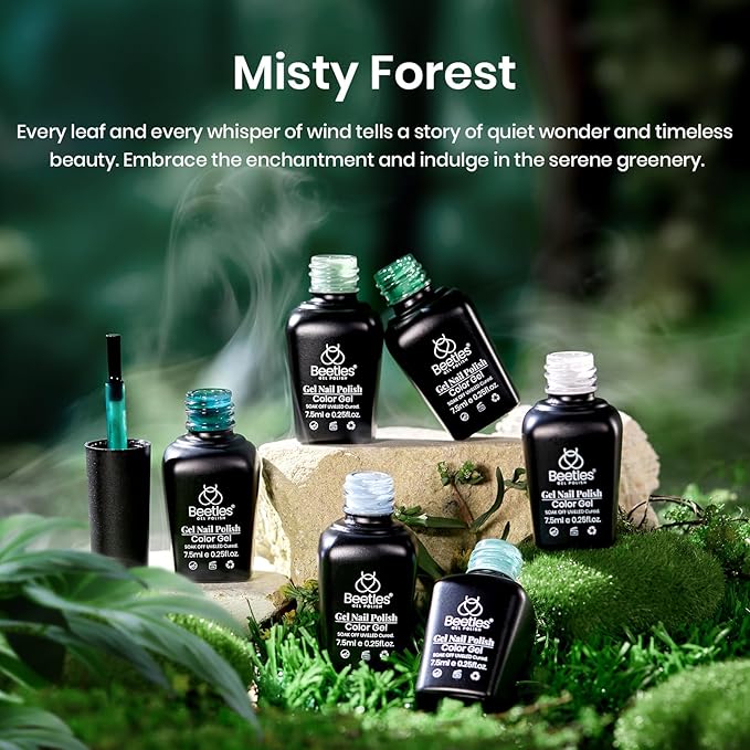 Beetles Green Gel Nail Polish Set, 6 Colors Dark Green Gray Blue Baby Blue Color Gel Nail Polish Misty Soak Off DIY Home Uv Nails Gifts for Women Girls