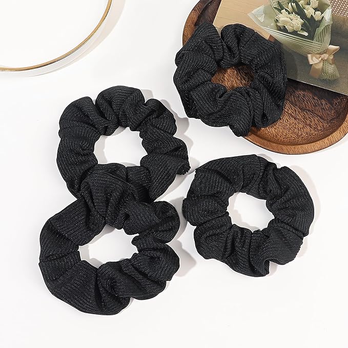 Ivyu Hair Scrunchies for Women - Hair Ties No Damage Both for Thick Hair or Thin Hair Curl Hair No Crease Black Scrunchies Ponytail Holder No Hurt Your Hair