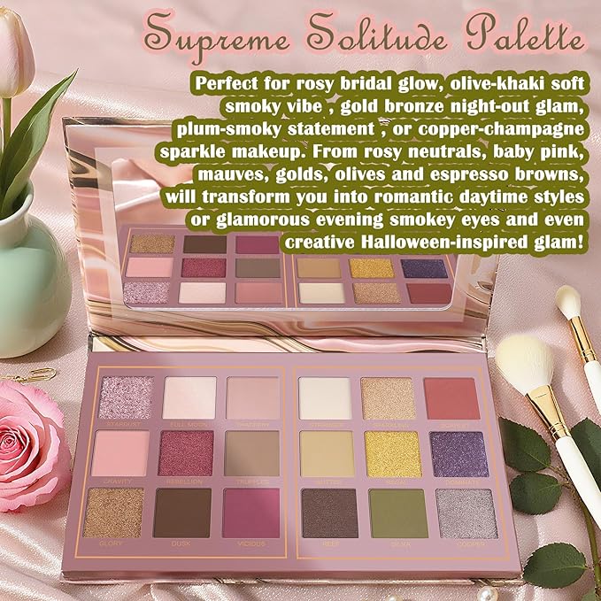 Prism Makeup Matte Eyeshadow Palette Pro 18 Colors Pigmented Shimmer Glitter Eye Shadow Palette, Blendable Long Lasting Waterproof Makeup Cosmetics Halloween Makeup Kit (04# Solitude)