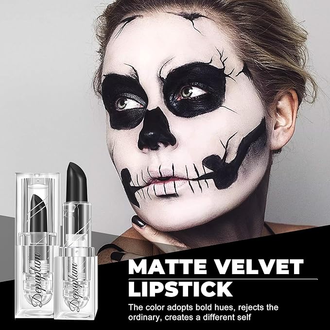Halloween Black White Red Lipstick Set Waterproof Matte Black Lipsticks for Women Lip Face Body Makeup for Goth Cosplay Vampire Zombie, Black/White/Red