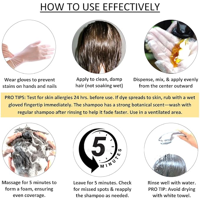 SkinSmart 360® No-Stain Hair Dye Shampoo – Full Gray Coverage for Men & Women, 3-in-1 Color + Cleanse + Condition, Natural Ingredients, Easy No-Mix Formula, 200 mL (Natural Black)