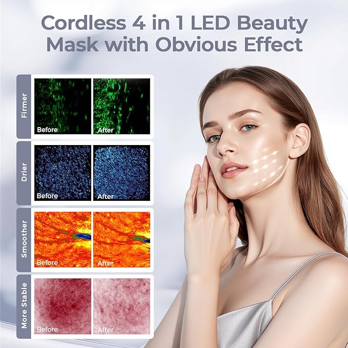 Red Light Therapy for Face,LED Face Mask Light Therapy,USB C Rechargeable,Infrared Light Therapy Mask LED Silicone Mask