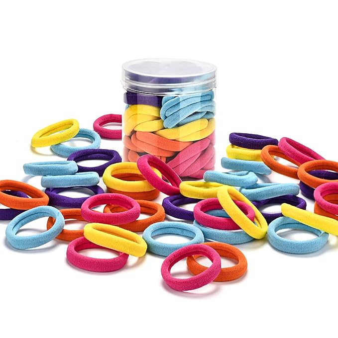 50PCS Multicolor Seamless Toddler Hair Cotton Seamless Ponytail Holders,No Damage Elastics Hair Bands for Thick Heavy &Curly Hair…