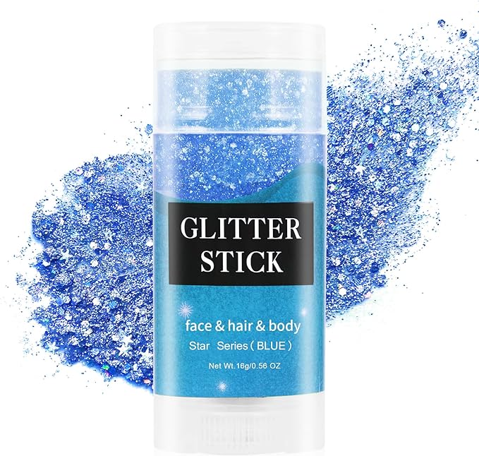 MEICOLY Blue Face Body Glitter Stick,Blue Hair Face Glitter Makeup,Mermaid Chunky Glitter Face Paint,Waterproof Sparkle Festival Rave Accessories for Women
