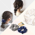 Ivyu Scrunchies, 4 Pack Silk Scrunchy for Girls Women Cute Hairties Hair Accessories Soft Ropes Ponytail Holder, White, Black, Navy, Gray