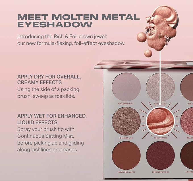 Morphe Rich & Foiled Artistry Palette - 9-Pan Metallic Eye Makeup Palette with Luxe Mattes, Shimmers, and Foil-Finishes - Mauve & Pink Colors with Luminous Shine - Rose to Fame (0.35 oz)