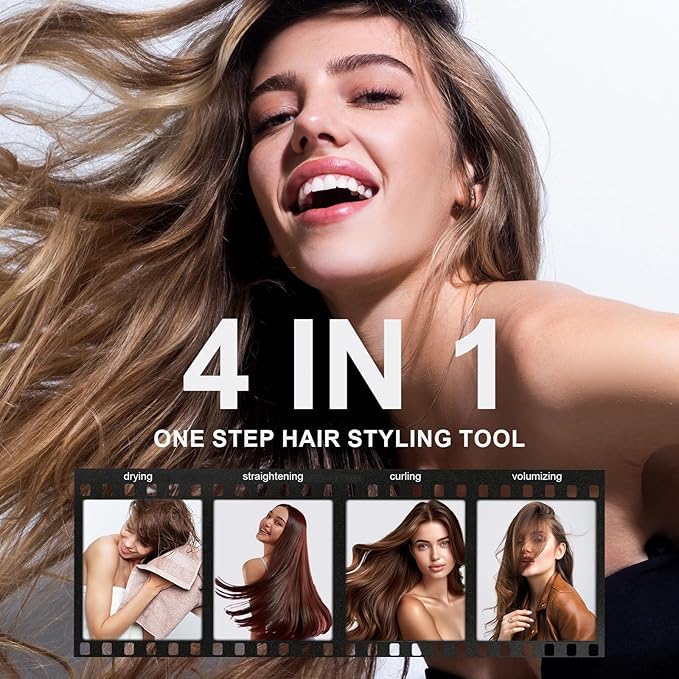 Dual Voltage Blow Dryer Brush Travel Hair Dryer Brush in One,2 inch Oval Shape Hot Air Brush,Travel Hair Tools/Volumizer/Straightener/Curler,European Blow Dry Brush with Universal Adapter