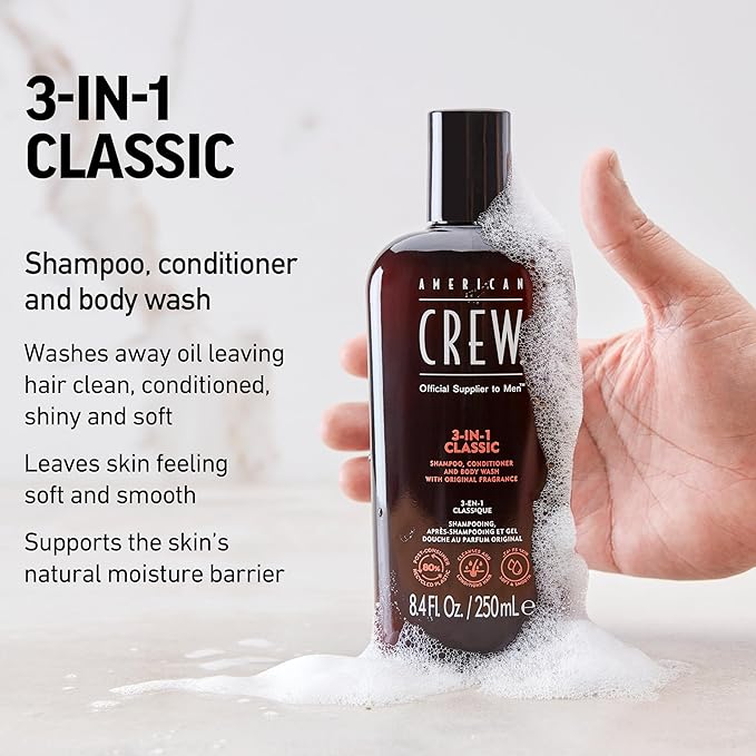 American Crew 3-in-1 Shampoo, Conditioner and Body Wash, Gift for Men, 33.8 fl oz