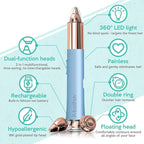 2 in 1 Flawless Eyebrow and Facial Hair Remover for Women Painless Electric Razor Epilator Trimmer Shaver with 18K Gold-Plated, USB Rechargeable, 360° LED for Eyebrow and Face Hair Removal