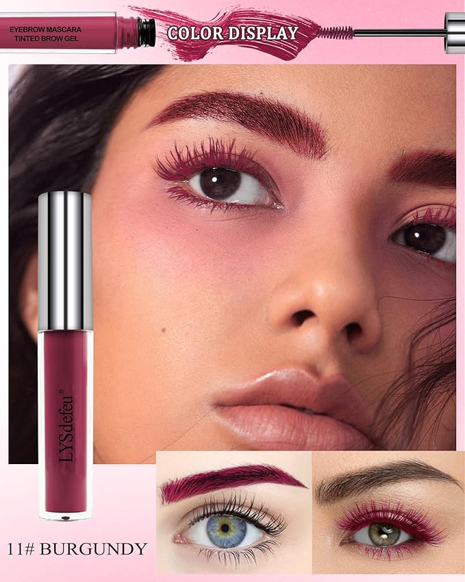 Tinted Eyebrow Gel Mascara- 1Pcs Long Lasting Waterproof Burgundy Tinting Eye Brow Glue Colored Mascara, Dark Red Brow Filler Curling rimel de pestañas, Christmas Eye Makeup Gift for Women Girl-#11