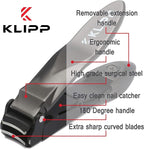 Nail Clippers for Men with Catcher - KLIPP Heavy Duty Razor-Sharp Self-Collecting Nail Cutter, Ergonomic Lever for Fingernails & Toenails, Ideal Gift for Men & Grooming Gifts Includes Ziplock Pouch
