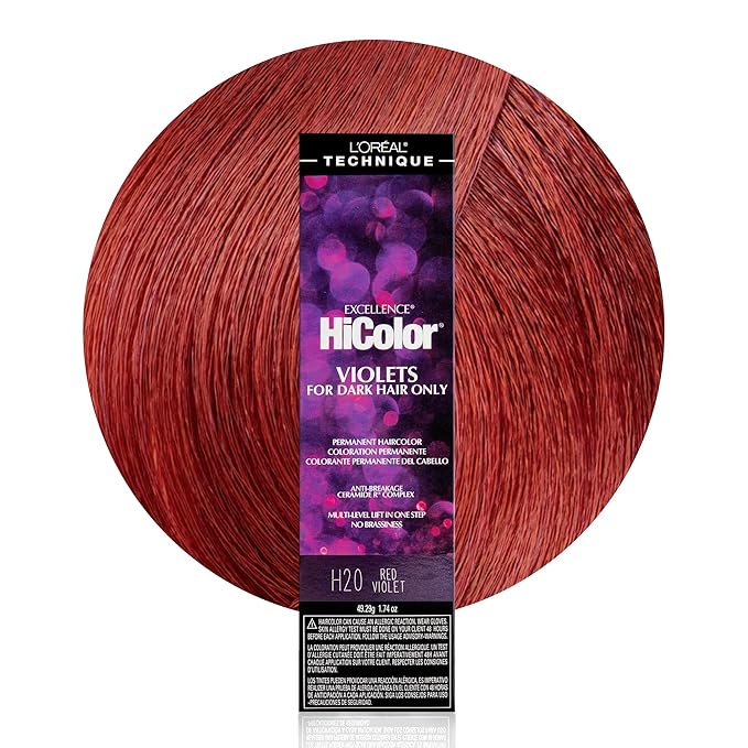 L'OREAL TECHNIQUE HiColor Violet & Black Shades Permanent Hair Color - Anti-Breakage Ceramide R Complex, Multi-Lift With No Brassiness, For Dark Bases and Long Lasting Color, H20 Red Violet