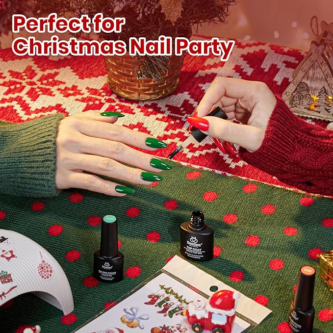 Beetles 80 Pcs Christmas Gel Nail Polish Kit with U V Light - 55 Color Gel Nail Kit Gifts for Teens Women Girls Soak Off Color Enchantment Winter Red Nails Art Home DIY Salon Beginners Manicure Set