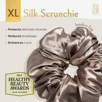 Silk Scrunchies for Women Ponytail Holders – Oversized Mulberry Silk Scrunchies – Extra Large No Damage Hair Ties for Curly, Thick, and Thin - Hair Accessories for Women – London Fog, XL By Curlfriend