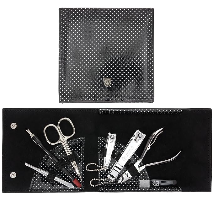 3 Swords Germany - brand quality 7 piece manicure pedicure grooming kit set for professional finger & toe nail care scissors clipper fashion leather case in gift box - Made in Germany
