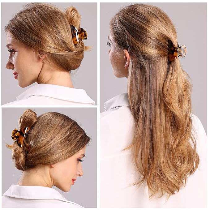 Womens Hair Clips Medium Claw Clips Tortoise Hair Jaw Clips Celluloid Hair Claw Clamps Acetate Hair Clip 3 Pack,Tortoise Shell/Tokyo/Brown