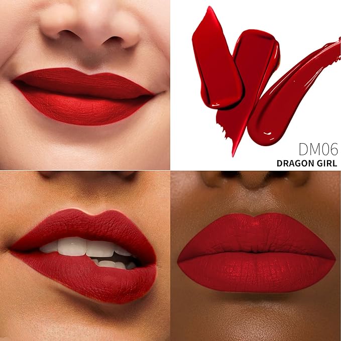 3Pc Matte Liquid Lipsticks for Women, Dark Red Lipstick Dusrty Nude Lisptick Red Lipstick, Cruelty Free Long Lasting Lip Makeup, DM18+DM05+DM10