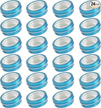 24 Pack 2 Ounce Screw Top Aluminum Tin Jar with Screw Clear Lid and Blank Labels, Refillable 60ml Metal Containers for Lip Balms, Candles, Salves, Spices, Crafts (Lake Blue)