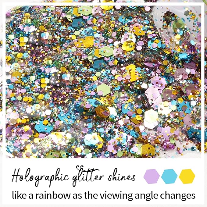 DAGEDA Carnival Body Glitter Gel, Holographic Face Glitter Rave Party Accessories, Chunky Glitters for Hair Eyes Nails, Cosmetic Laser Powder Festival Sequins Paint Makeup