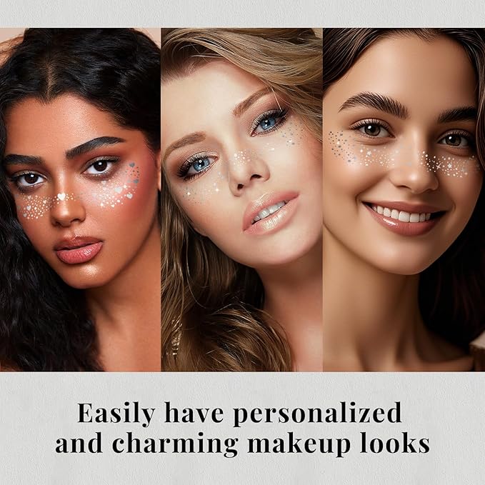 24pcs Glitter Freckles Makeup Patches-Silvery-Face Glitter Speckle, Sparkle Speckles Patches for Women, Cute Fake Freckles, Glitter Freckle Face Tattoo, Accessories for Musical Festival