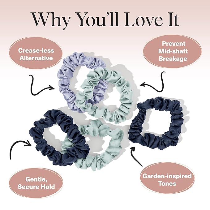 Kitsch Satin Scrunchies for Women - No Crease Hair Ties for Girls | Scrunchies For All Hair Types and Textures, Perfect for Day or Night - Garden Bouquet | Ideal Gifts for Women, 5pcs