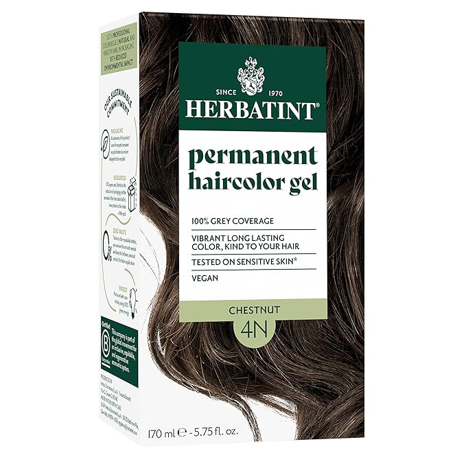Herbatint Permanent Hair Dye For Women - 4N Chestnut - For Up To 100% Gray Coverage of Resistant Gray Hair - Ammonia-Free, Alcohol-Free & Vegan - Salon Influenced Hair color 5.75 fl oz