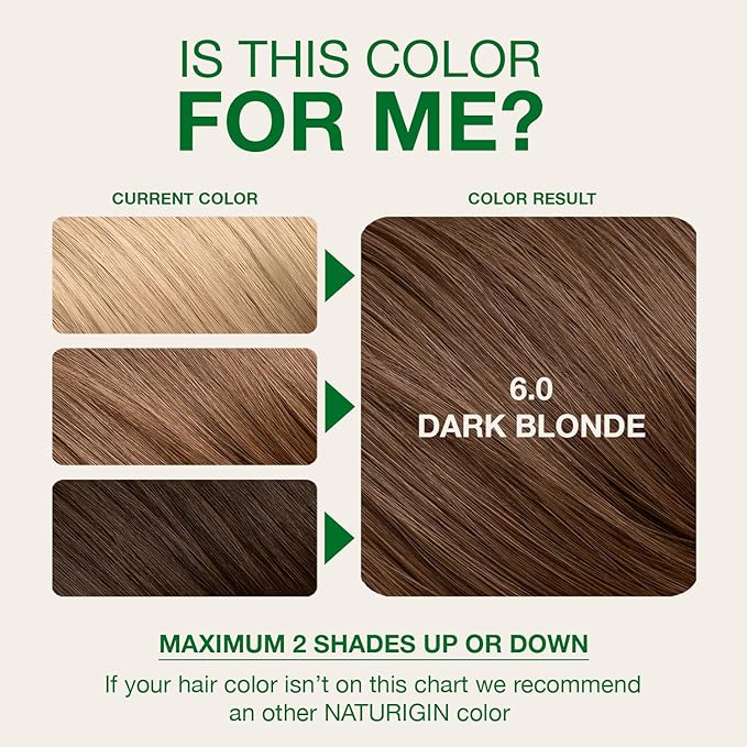 Naturigin Permanent Hair Color, 6.0 Dark Golden Copper Blonde, Ammonia Free, 100% Gray Coverage, Nourishing Natural Formula, For All Hair Types, Long-Lasting, Vegan & Cruelty-Free, 1 Pack