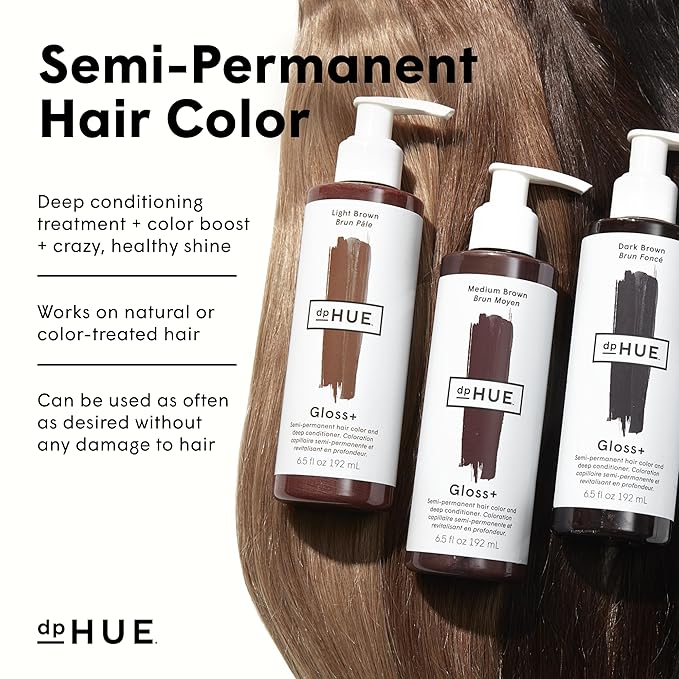 dpHUE Gloss+, Cool Medium Brown - 6.5 oz (8-12 Applications) - Semi-Permanent Hair Color & Conditioner - Lasts Up to Eight Washes - Paraben, SLS & SLES Sulfate Free - Vegan, Leaping Bunny Certified