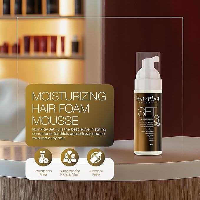 HairPlay Set #3 Hair Foam Mousse - Extra Hold Styling Foam for Frizz Control - Hair Mousse for Curls - Curl Defining Volumizing Mousse for Wavy Hair - 2 Fl Oz