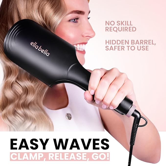 ELLA BELLA® Ultimate Waver Curling Iron • Crimper Hair Tool • Adjustable Heat Settings • Dual Voltage Hair Curler • Anti-Scald Tech • Ionic Ceramic Coating for Long-Lasting, Frizz-Free Beach Waves