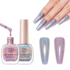 AZUREBEAUTY Holographic Nail Polish no Gel Fast Drying Pink Silver 2 Colors Natural Nail Lacquer High Shine DIY Salon Home Women Gifts 2Pcs 0.34oz