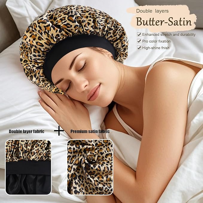 Satin Silk Bonnet for Sleeping, Soft Satin Lined Hair Bonnet for Women, Double Layer Sleep Nightcap