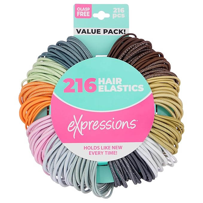 216-Piece Hair Ties, 4mm Hair Elastics, No Metal Ponytail Holders for Women, Durable for Thick, Curly and All Hair Types-Neutral Solids & Stripes