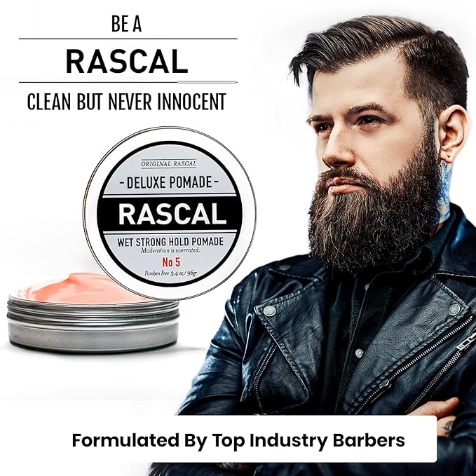 Original Rascal Deluxe Pomade #5 - Hair Paste High Shine w/Strong Hold & Wet Look - Men's Styling Care Solution for All Hair Type - Natural Made with Ceteareth-25 & Castor Oil for Hair Growth Health