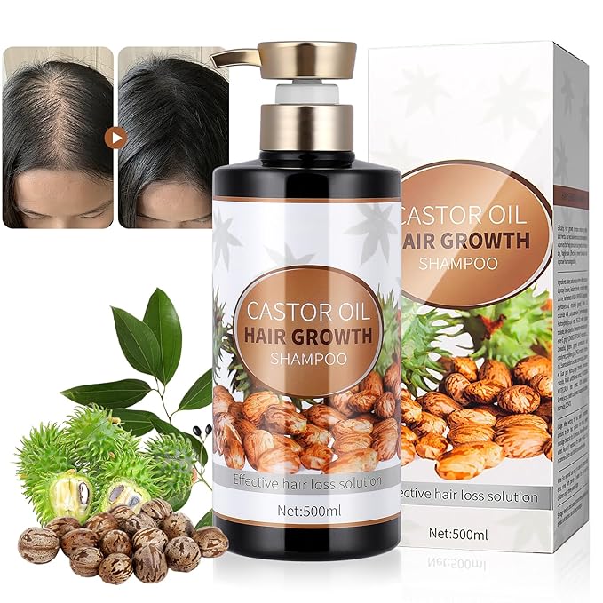 Silvercell Castor Oil Shampoo for Hair Growth, Prevents Hair Loss, Strengthens Hair Roots, Nourishes Dry Hair, Thickening Shampoo for Women & Men, 16.91 fl.oz, Beige