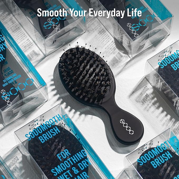 SOOOMOOTH Detangler | Mini Hair Brush | Natural Boar Bristles | For Thick, Thin, Curly, Straight, Wet or Dry Hair | Gentle Scalp Massage | Compact & Portable | For Men, Women & Kids | Travel Size