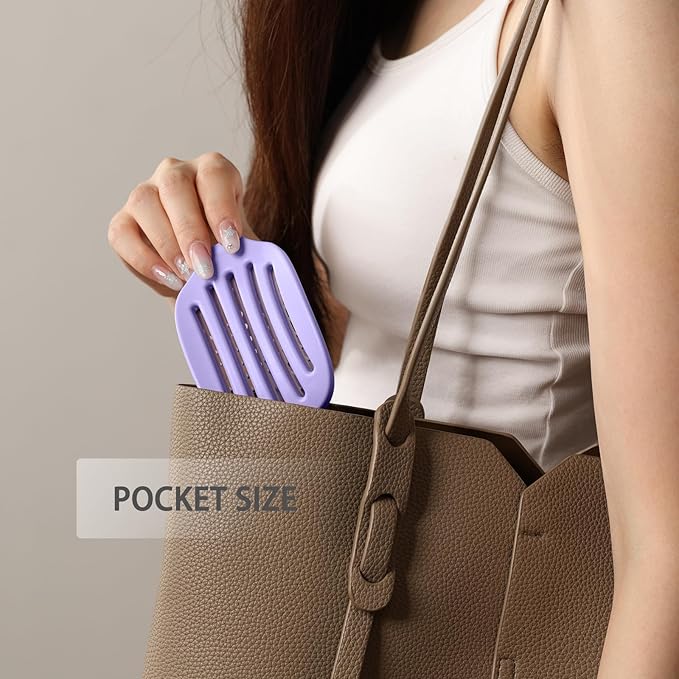 Travel Foldable Hair Brush,Self-cleaning Portable Pocket Hair Brush for Thin Thick Hair, Vented Speed Dry HairBrush for Men Women Kids Thick Thin Curly Straight Wet Dry Hair(Purple)