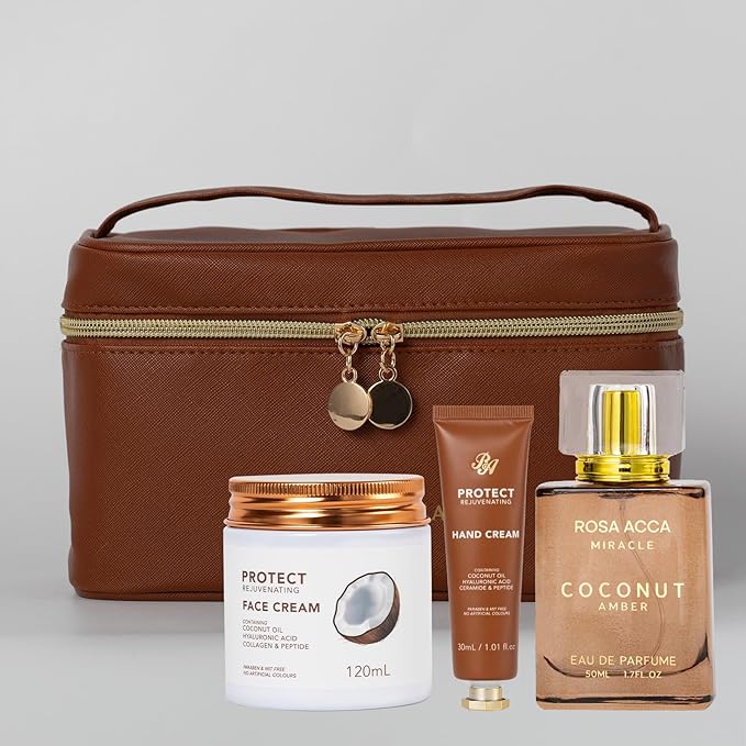 25 Pcs Bath & Body Gift Set for Women, Skin Care Kit, Coconut Vanilla Spa Gift Basket, Self Care Set, Cosmetic Bag, Serum, Necklace, Perfume, Present, Christmas, Valentine's, Birthday, Mother's Day