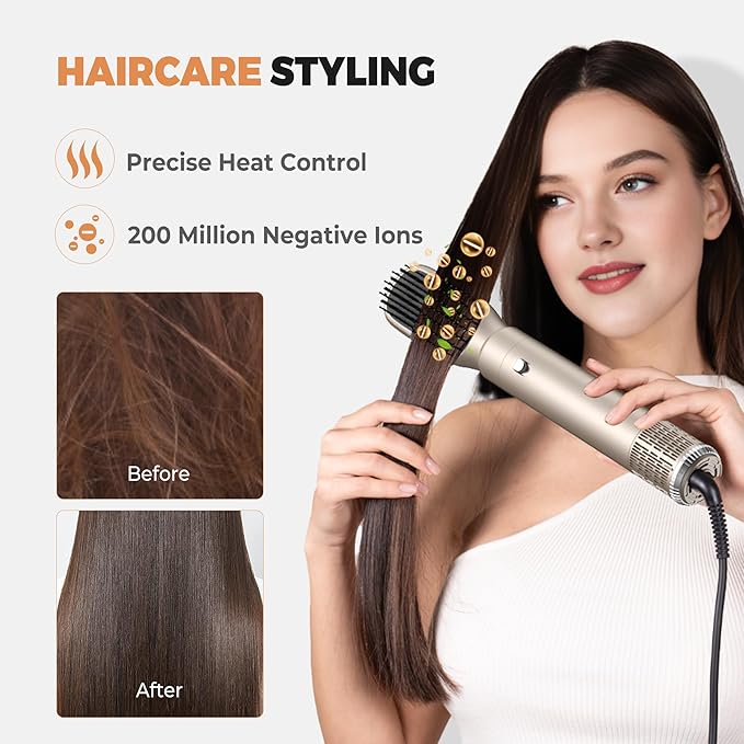 6 in ONE Hair Dryer Brush, Blow Dryer Curling Wand Hair Styling Tools Set, Ionic Hot Air Massage Oval Blowout, Left&Right Styler 100-120V