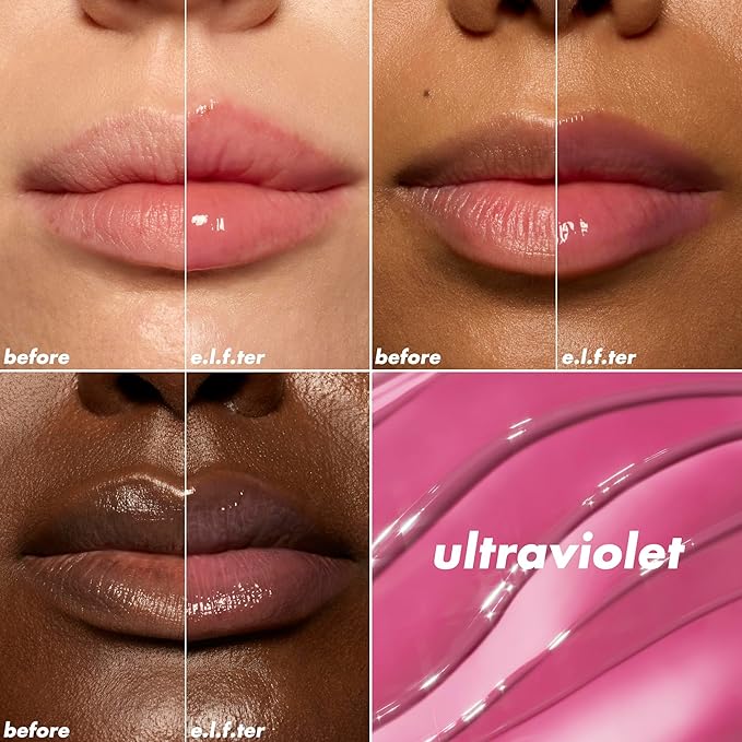 e.l.f. Glow Reviver Plumping Lip Oil, Tinted Lip Plumper For A High-Shine, Plump Finish, Infused With Jojoba Oil, Vegan & Cruelty-Free, Ultraviolet