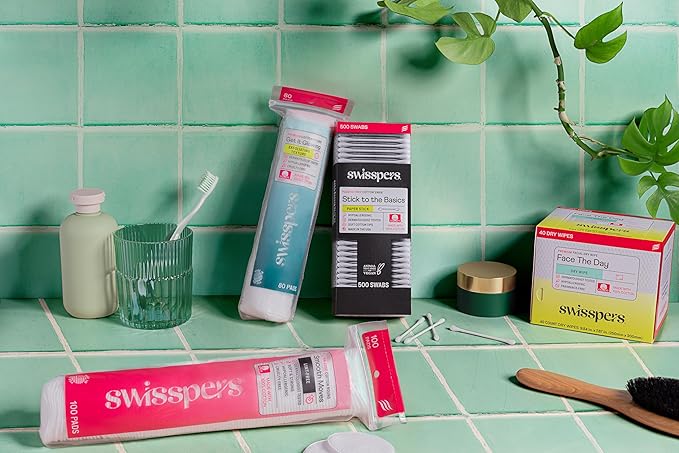 Swisspers Smooth Moves Ultra-Luxe Premium Cotton Rounds, Hypoallergenic Makeup Remover Pads for Sensitive Skin, USA Made, Vegan, Lint-Free, Paraben Free, 100 Count 6-Pack