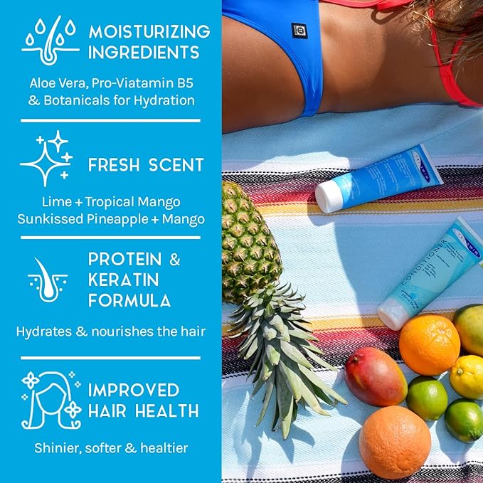 TRISWIM Hair Care Gift Set | Chlorine Shampoo and Conditioner for Swimmers, 8.5 fl oz | Paraben-Free with Aloe Vera and Chamomile | Restores Chlorine-Damaged Hair | Includes Body wash & Lotion Samples
