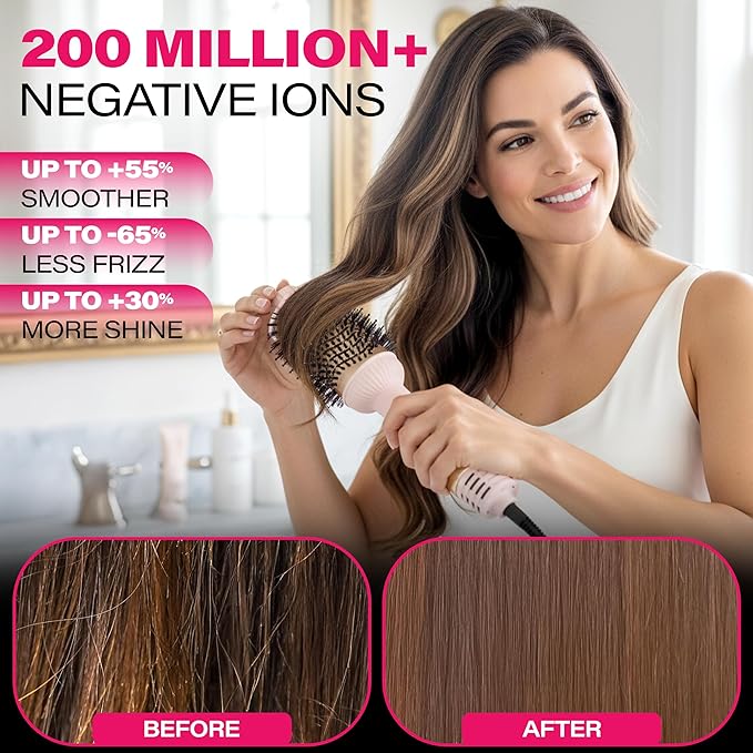 LUXEE Volumizing Blow Dryer Brush, 5 in 1 One Step Volumizer Hot Air Hair Dryer, Oval Barrel Hair Straightener and Curler for Women, Dual Voltage Tourmaline/Negative Ionic Blowout. US/UK/EU Plug.