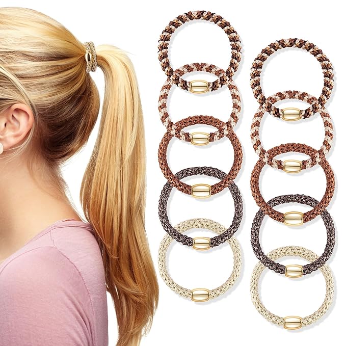 Hair Ties No Damage - 10PCS Ponytail Holders - Elastic Hair Ties for Thick Hair - Braided Hair Bands for Women Girls's Hair - Wood Grain