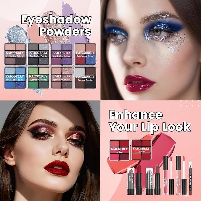 Makeup Kit for Women Girls, Fashionable Make Up Present Set for Beginners Professionals Traveler with Case, Makeup Essential with Eyeshadow Palette, Lip Gloss, Mascara,Foundation Face Primer(Pink)