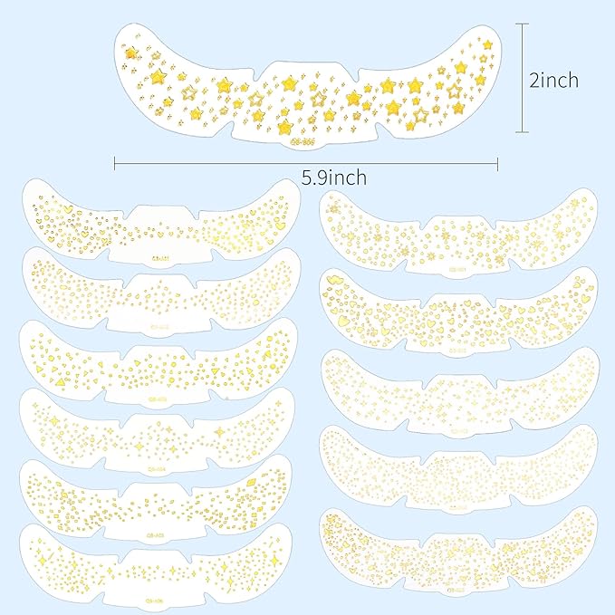 Face Glitter Freckles, 12 Pcs Gold Temporary Face Tattoos Stickers Waterproof Sparkle Face Speckles Makeup Patches Cute Body Temporary Tattoo Rave Accessories for Women Music Festival Accessories