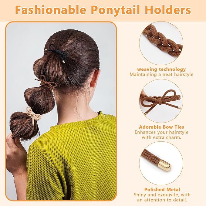 24 PCS Braided Hair Ties Bow Tie Hair Bracelets for Women Girls Elastic Hair Ties No Damage Ponytail Holders