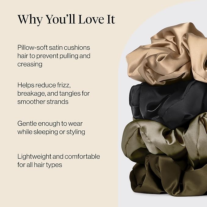 Kitsch Pillow Satin Scrunchies for Women - Hair Ties No Damage, No Crease Hair Accessories | Perfect for Day or Night | Ideal Gifts for Women - 4pcs