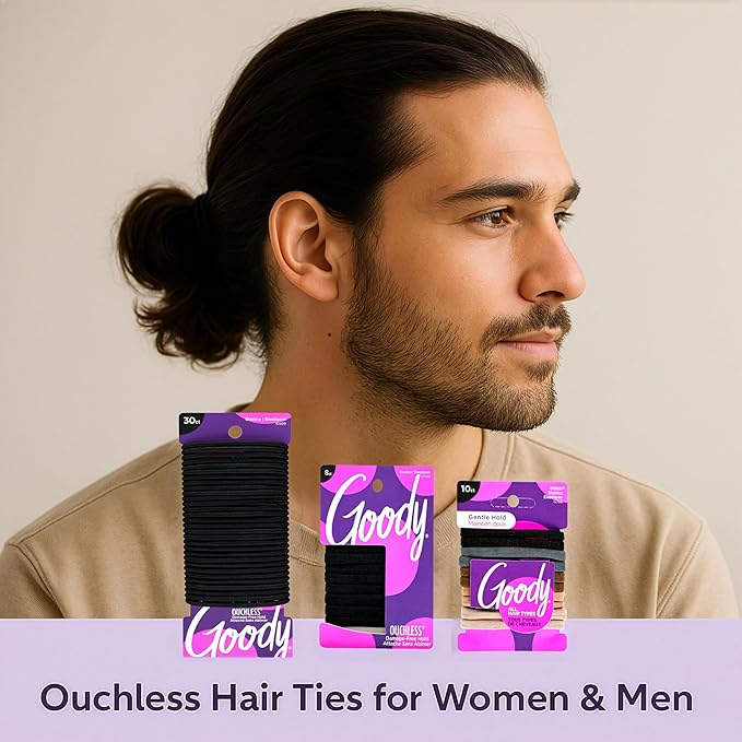 Goody Ultimate Daily Elastics Kit 48-Count | Ouchless No-Damage Hair Ties for Women & Men | 30 Black Elastics + 10 Neutral Seamless + 8 Black Seamless Ponytail Holders for All Hair Types