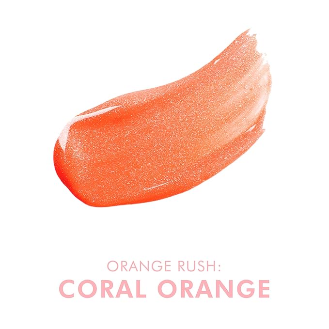Beauty For Real Lip Gloss + Shine, Orange Rush - Bright Coral Orange - Non-Sticky Plumping & Hydrating Gloss - Light & Mirror In Cap - Contains Marine Collagen - 0.15 fl oz